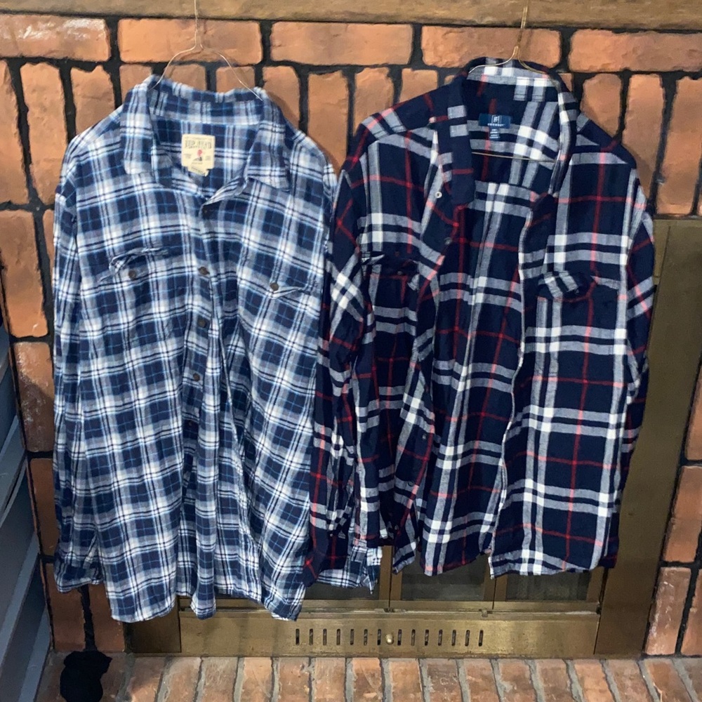 2 Men's Blue and Red Plaid Shirts